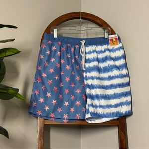 The Endless Summer XXL Blue Red Stars and Stripes Swim Trunks Shorts NEW